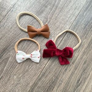 Charming Kids Bow Hair Ties Set - Red, White, Brown